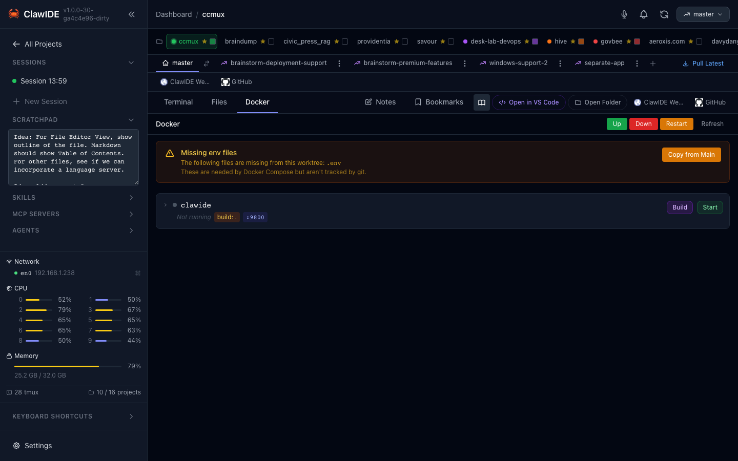 ClawIDE Docker Integration