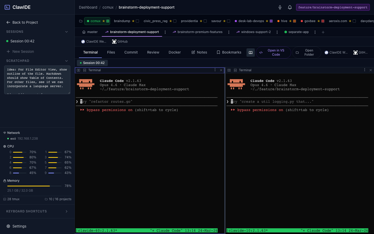 ClawIDE Feature Workspaces