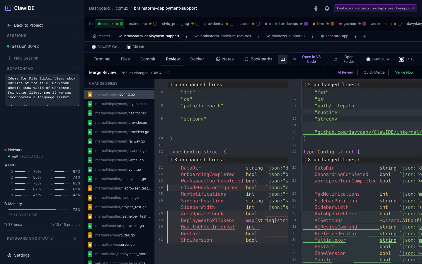 ClawIDE Merge Review