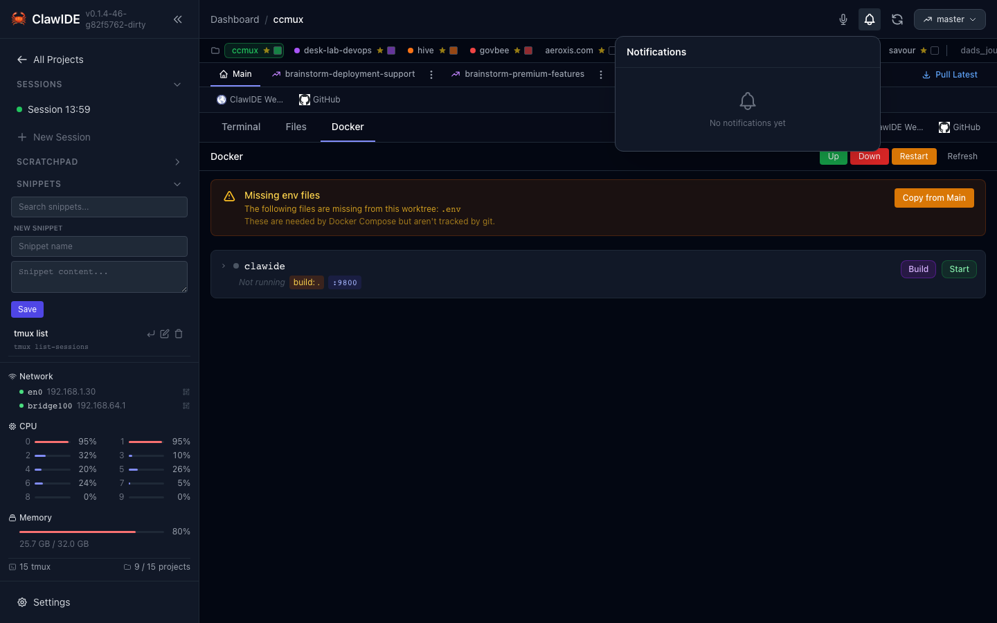 ClawIDE Notifications